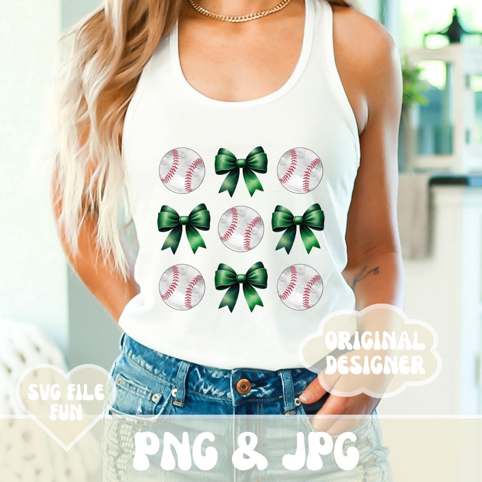 Coquette Baseball Png, Green Bows and Baseballs, School Pride Png