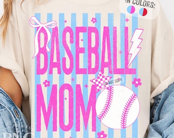 Retro Baseball Mom PNG, Girls Baseball Team Pink Striped Trendy Game Day Distressed School Baseball Shirt Design Sublimation