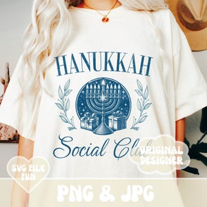 Hanukkah PNG, Hanukkah Social Club PNG, Menorah Png, fichier de sublimation de conception de chemise esthétique à la mode