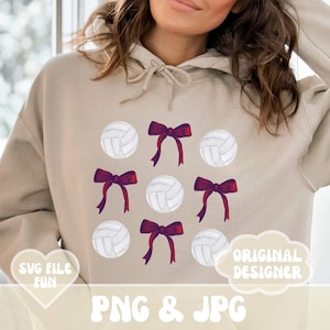 Coquette Volleyball Png, Volleyball Mom Png, Custom School Colors, Maroon Bows and Volleyballs Png, School Pride Png, Trendy Shirt Design