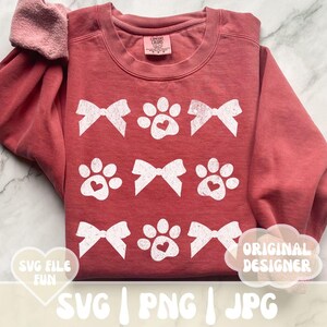 Hund Valentine SVG, Hund Mama SVG, Kokette Bogen Hund Pfotenabdruck Herz PNG, Valentinstag SVG-Dateien, Valentinstag Trendy Valentine Shirt Sublimation