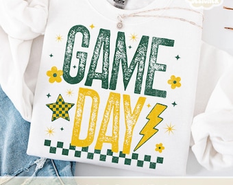 Retro Game Day PNG, Green & Gold Yellow PNG, Football Season PNG, Custom School Colors, Png, Trendy Touchdown Shirt Design Print Sublimation