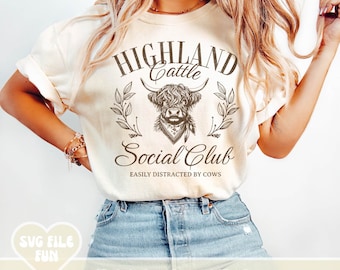 Highland Cow with Bandana PNG, Highland Cow Social Club PNG, Highland Cow Heifer PNG, Cow Head, Aesthetic Western Shirt Design Sublimation