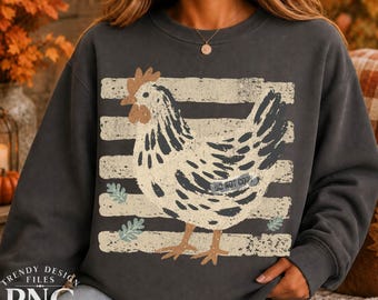 Chicken Stripes PNG, Trendy Farmhouse Shirt Design Fall Mom Sweatshirt Graphic, Rustic Print Sublimation