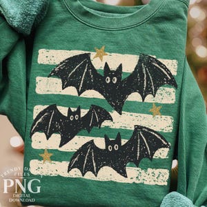 Halloween Bats Stripes PNG, Distressed Fall Shirt Design, Trendy Spooky Season Mom Sweatshirt Graphic Print Sublimation image 5