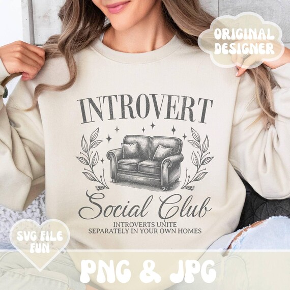 Introvert Social Club PNG, Couch PNG, Cozy Fall Png, Trendy Fall Png, Vintage Distressed Shirt Print Sublimation Digital Download File