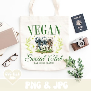 Vegan Social Club PNG, Png à base de plantes, Png végétarien, Motifs printaniers Png Esthétique À La Mode Bébé Vache Tote Bag Png Design Impression Sublimation