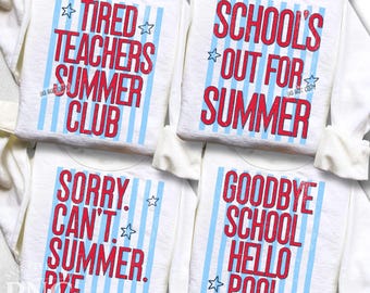 Happy Last Day of School PNG Bundle Trendy Striped Last Day Tired Teachers Club Shirt Design Schools Out for Summer Print Sublimation