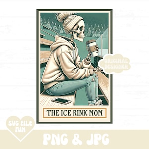 Camiseta de mamá de hockey PNG, Carta del tarot del esqueleto de la mamá de la pista de hielo PNG, Mamá de patinaje sobre hielo PNG, Esposa de hockey PNG, Diseño de camiseta de moda, Archivo de sublimación