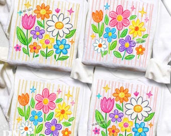 Striped Boho Floral PNG Bundle Shirt Design, Preppy Trendy Spring Wildflower Summertime Colorful Print Sublimation