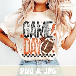 Retro Game Day PNG, Football Season PNG, Black & Orange PNG, Custom School Colors, Png, Trendy Touchdown Shirt Design Print Sublimation