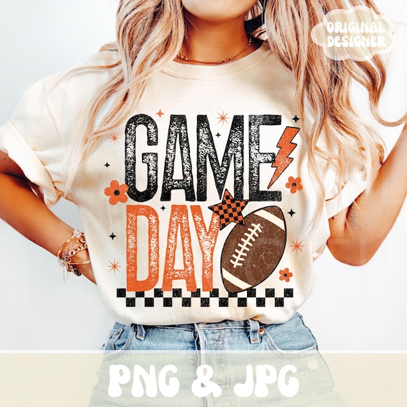 Retro Game Day PNG, Football Season PNG, Black & Orange PNG, Custom School Colors, Png, Trendy Touchdown Shirt Design Print Sublimation