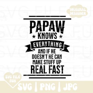 Papaw SVG, Papaw PNG, Papaw Knows Everything SVG, Feliz Dia dos Pais Svg, Cartão Engraçado do Dia dos Pais, Cartão para Imprimir em Casa Arquivo Digital para Imprimir