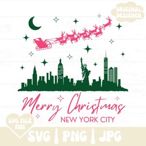 Viaggio di Natale a New York City SVG, Tazza di Buon Natale SVG, NYC Svg, Skyline di New York City Svg Png Design per le feste alla moda File di sublimazione