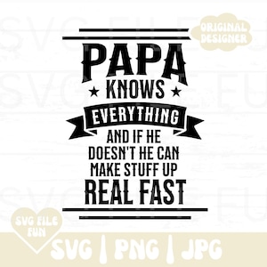 Papa SVG, Papa PNG, Papa Knows Everything SVG, Happy Fathers Day Svg, Funny Fathers Day Card, Print at Home Card Printable Digital File