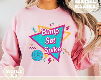 Volleyball PNG, Pink 90s Volleyball Shirt Design PNG, Trendy Aesthetic Retro Shirt Design Bump Set Spike Print Sublimation Digital Download