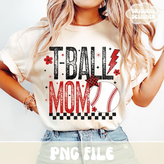 TBall Mom PNG, Tee Ball Mom PNG, Youth Baseball Mom Png, Checkered Retro Tee Ball Mom Shirt Design Distressed Print Sublimation