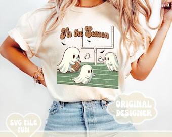 Ghost Football PNG, Retro Ghost Png, Tis the Season Png, Ghosts Playing Football Halloween PNG, Spooky Season Distressed Fall Shirt Design