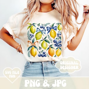 Kokette Zitronen Limetten Blaubeeren Bögen Sommer Shirt Design PNG Datei Niedlich Cottagecore Mittelmeer Amalfiküste Italienische Druck Sublimation