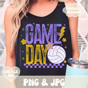 Retro Game Day PNG, Football Season PNG, Purple & Gold PNG, Custom School Colors, Png, Trendy Touchdown Shirt Design Print Sublimation