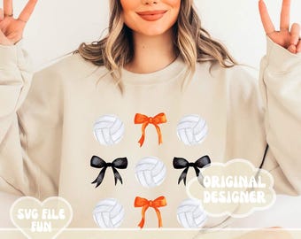Coquette Volleyball Png, Volleyball Mom Png Custom School Colors Black & Orange Volleyballs and Bows School Pride Trendy Tigers Shirt Design