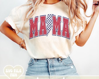 Mama Lightning Bolt SVG, Mama Checkered SVG, Mama Varsity SVG, Patriotic Mama Png, American Mama Png, 4th of July Mama Retro Shirt Design