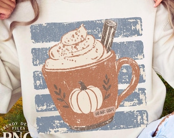 Pumpkin Spice Mug Stripes PNG Preppy Fall Vibes Shirt Design Trendy Distressed Print Sublimation