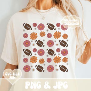 Design de camisa PNG de futebol americano e flores silvestres Cottagecore, arquivo de sublimação de impressão floral retrô e moderna de outono para download