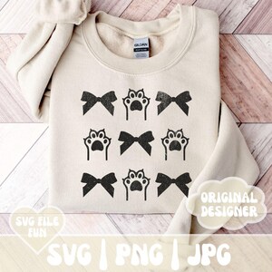 Chat Saint-Valentin SVG, SVG de maman chat, coquette noeud chat empreinte de patte coeur PNG, fichiers Svg de la Saint-Valentin, Saint-Valentin tendance chemise Saint-Valentin Sublimation