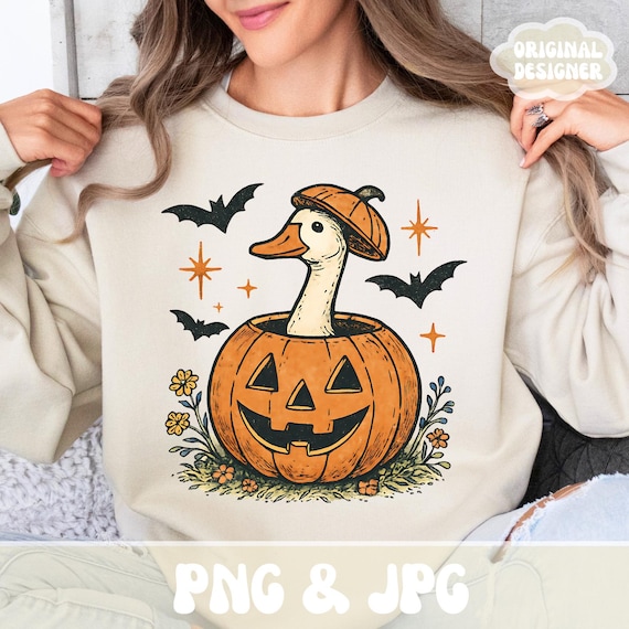 Halloween Goose PNG, Pumpkin Goose PNG, Retro Halloween PNG, Cottagecore Fall Png, Cute Spooky Season Shirt Design Print Sublimation File