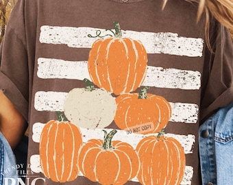 Pumpkin Patch Stripes PNG Preppy Fall Vibes Shirt Design Trendy Distressed Autumn Sublimation