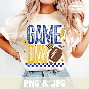 Retro Game Day PNG, Football Season PNG, Blue & Gold Yellow PNG, Custom School Colors, Png, Trendy Touchdown Shirt Design Print Sublimation