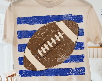 Football Stripes PNG Preppy Shirt Design Trendy Royal Blue Football Season Game Day Touchdown Distressed Graphic Sublimation