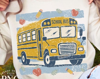 First Day of School Bus Stripes PNG Trendy Go Back to School Teacher Distressed Vintage Shirt Design Preppy Sublimation