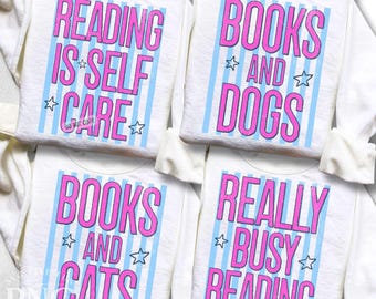 Book Lover PNG Bundle Trendy Retro Striped Bookish Shirt Design, Busy Reading is Self Care Bookworm Print Sublimation