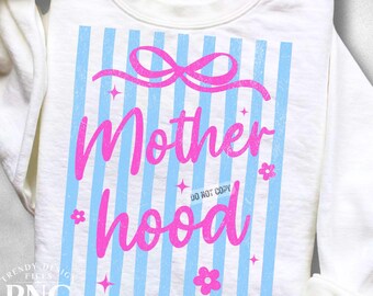 Mother Hood Shirt PNG Trendy Striped Retro Mother's Day Shirt Design Women's Summer Coquette Bow Print Sublimation Graphic