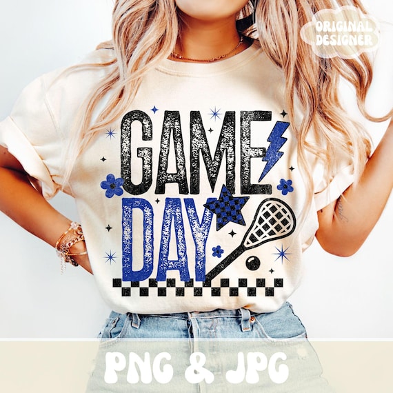 Lacrosse PNG, Retro Game Day PNG, Lacrosse Season PNG, Black & Blue Custom School Colors, Trendy Distressed Shirt Design Print Sublimation