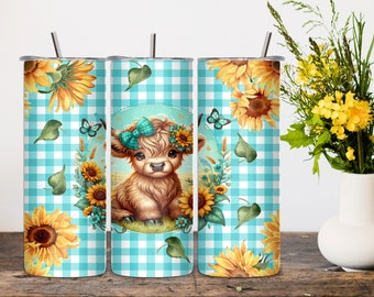 Highland Cow Teal Tumbler Wrap, Highland Cow Wrap, Cow Tumbler PNG, Baby Cow Tumbler Wrap, Country Tumbler Wrap 20oz Tumbler Wrap PNG Design