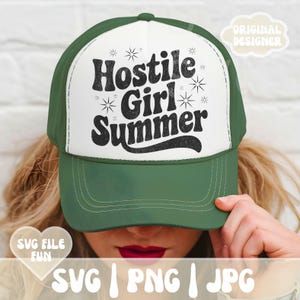 Conception SVG drôle de chapeau de camionneur, chapeau de camionneur PNG, fille hostile de l&#39;été SVG, fichier Svg de casquette de baseball en détresse impression tendance fichier par sublimation