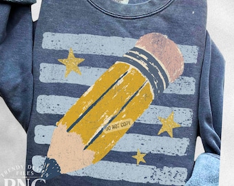 First Day of School Pencil Stripes PNG Trendy Go Back to School Teacher Distressed Vintage Shirt Design Preppy Sublimation