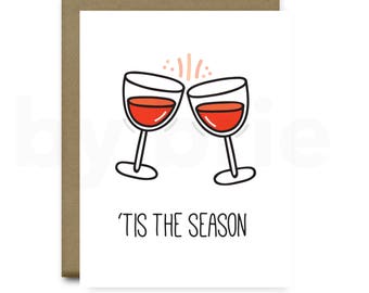 Tis the Season, Christmas Cards Handmade, Funny Christmas Card, Christmas Cards, Christmas Gifts, Christmas Card Set, Christmas Gift, Wine