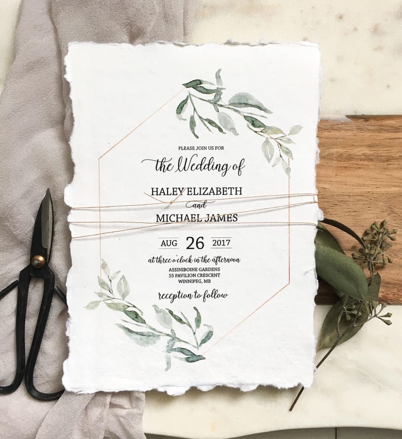 Deckled Edge Wedding Invitation on Handmade Paper Rustic | Etsy