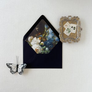 Wedding Invitation Vellum Wrap Vintage Blue Floral Envelope Liner Botanical print translucent Vellum jacket, envelope liner white Floral image 2