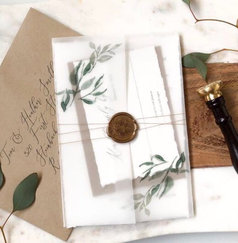 Eucalyptus Vellum Wrap 5x7 Vellum Wedding Invitation Rustic Etsy Canada