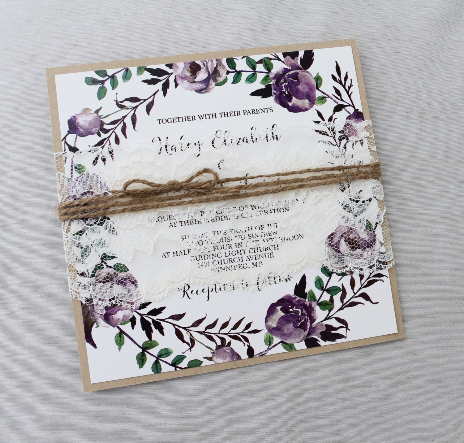 Purple Rustic Wedding Invitations 10