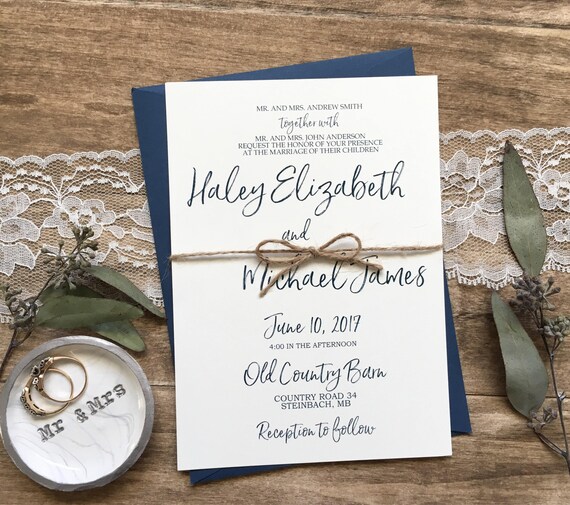 Navy Simple Rustic Wedding Invitation Etsy