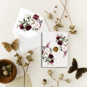 DIY Wedding Envelope Liner and Wrap, Wedding Invitation Jacket, Printable Envelope Liners, Printable Vellum, Burgundy Blush Floral Wedding image 4