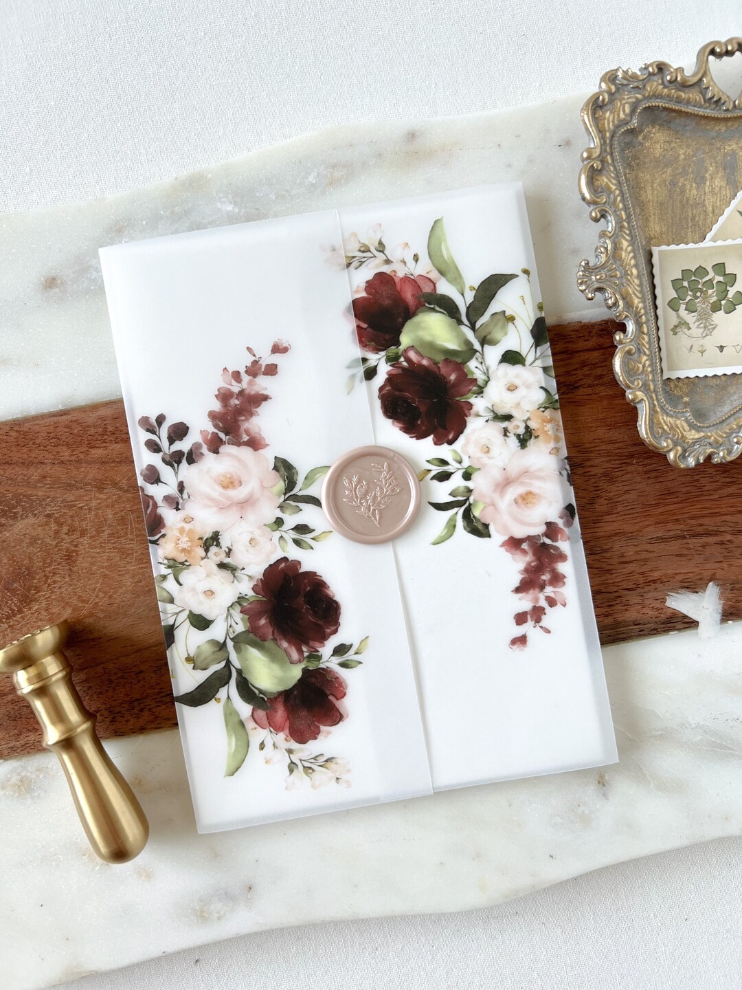 Floral Vellum Wrap DIY Wedding Invitation Vellum Jacket Etsy