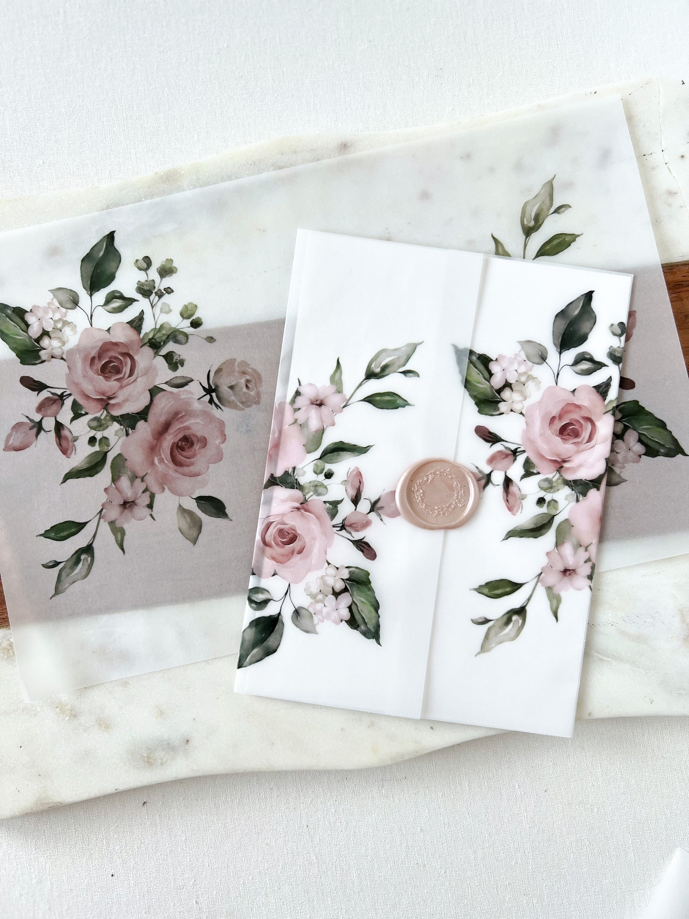 Pink Floral Vellum Wrap DIY Wedding Invitation Vellum Etsy