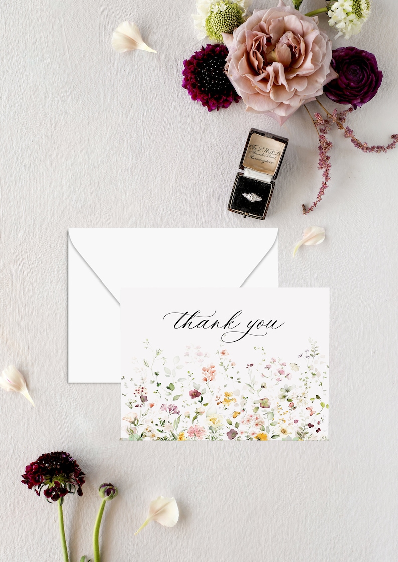 Wildflower Thank You Notes Bridal Shower Thank You Cards Etsy Canada